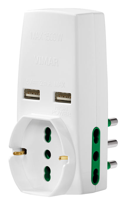 Vimar 0P00333.B - Adattatore S17+2P17/11+univ.+2USB bianco