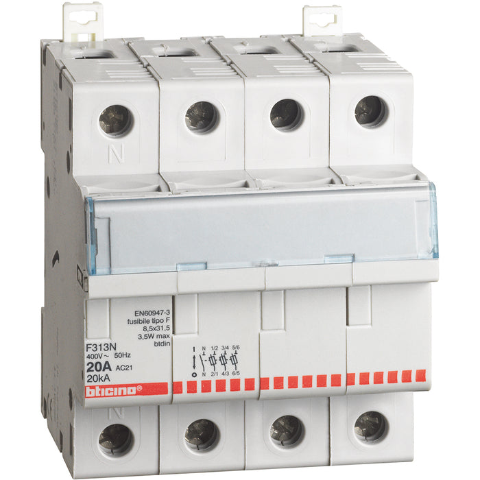 BTicino F313N - btdin - portafusibile sezionabile 3P+N 20A