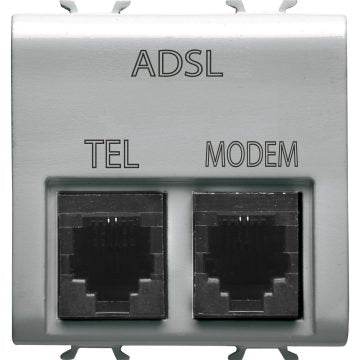 Gewiss GW14410 - PRESA TELEFONICA DOPPIO - FILTRO ADSL - RJ11 PER TELEFONO E MODEM - 2 MODULI - TITANIO - CHORUS