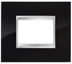 Gewiss GW16603CN - PLACCA FLAT - IN VETRO - 3 POSTI - NERO STRONG - CHORUS
