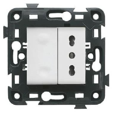 Gewiss GW34056 - DEVIATORE UNIPOLARE 10 AX CON PRESA STANDARD ITALIANO 16A BIVALENTE - P17-11 - BIANCO - ECO 60