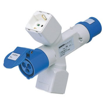 Gewiss GW64231 - DERIVATORE ADATTATORE MOBILE IP44-2 USCITE DERIVATE-CABLATO-SPINA 2P+T 16A 230V ac 50/60HZ-2 PRESE (P17/11)+1 PRESA (P30-P17)+1 PRESA 2P+T 16A 230V ac