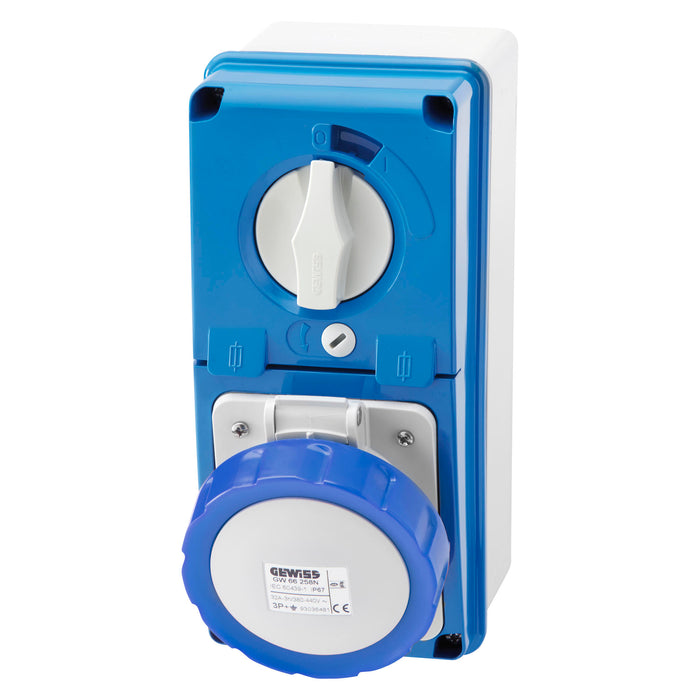 Gewiss GW66227N - PRESA FISSA INTERBLOCCATA VERTICALE - CON FONDO - CON BASE PORTAFUSIBILI - 3P+T 16A 200-250V - 50/60HZ 9H - IP67
