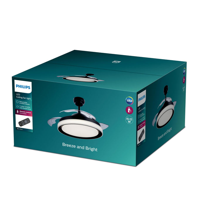 Philips 40851700 - Philips Atlas ventilatore lamapada da soffitto‚ AC DC 35W+28W‚ 3000-4000-5500K‚ Nero‚ Reversibile‚ wireless control