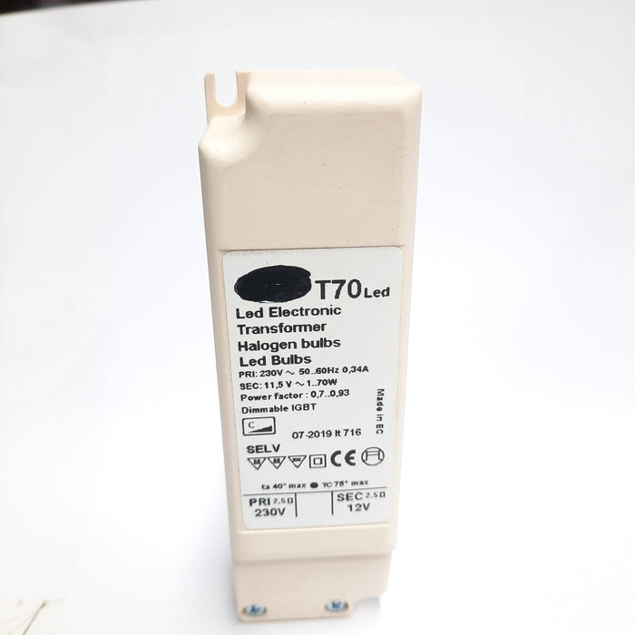 T70LED - Trasformatore Tecnel elettronico per lampade alogene e a LED Ã+ Alogene BT 1-70W12VAC
