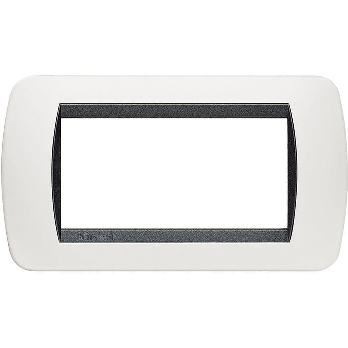 BTicino L4804PB - placca 4 moduli - in tecnopolimeri - colore bianco (con cornice interna nera)