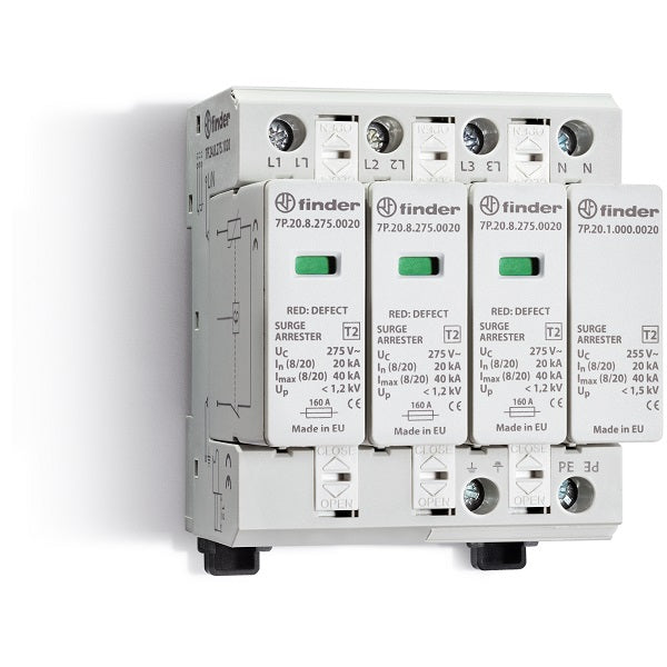 Finder 7P2482751020 - SPD CLASSE2 TRIFASE 4P 275VAC 3+1 20KA