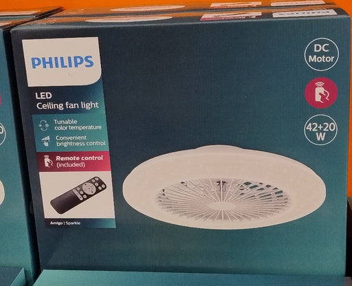 Philips 929003338201 - Philips LED Amigo Ventilatore da soffitto con luce‚ Dimmerabile‚ 20W+40W‚ Telecomando Incluso‚ Bianco