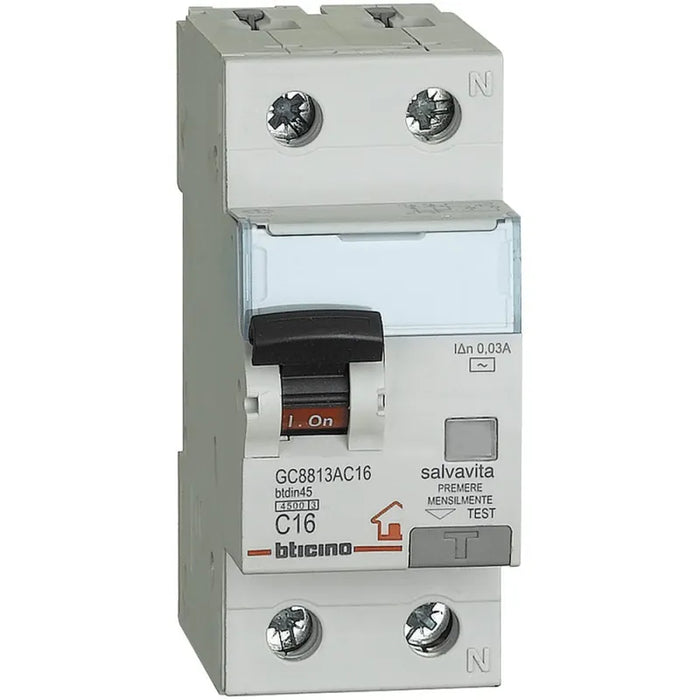 BTicino GC8813AC16 - btdin-RS - mag. diff  AC 1P+N 30mA 16A 4500
