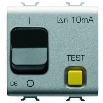 GW14482 - INTERRUTTORE AUTOMATICO MAGNETOTERMICO DIFFERENZIALE - CURVA C - CLASSE A - 1P+N 6A 230Vac 10mA - 2 MODULI - TITANIO - CHORUS 