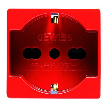 GW20296 - PRESA STANDARD ITALIANO/TEDESCO 250V ac - PER LINEE DEDICATE - 2P+T 16A BIVALENTE - P40 - 2 MODULI - ROSSO - SYSTEM 