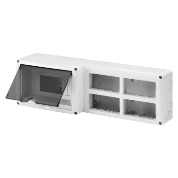 GW27073 - CONTENITORE PROTETTO PER INSTALLAZIONE COMBINATA DIN E SYSTEM - 8 MODULI DIN - 16 MODULI SYSTEM - MODULO 4X4 - IP40 - GRIGIO RAL 7035 