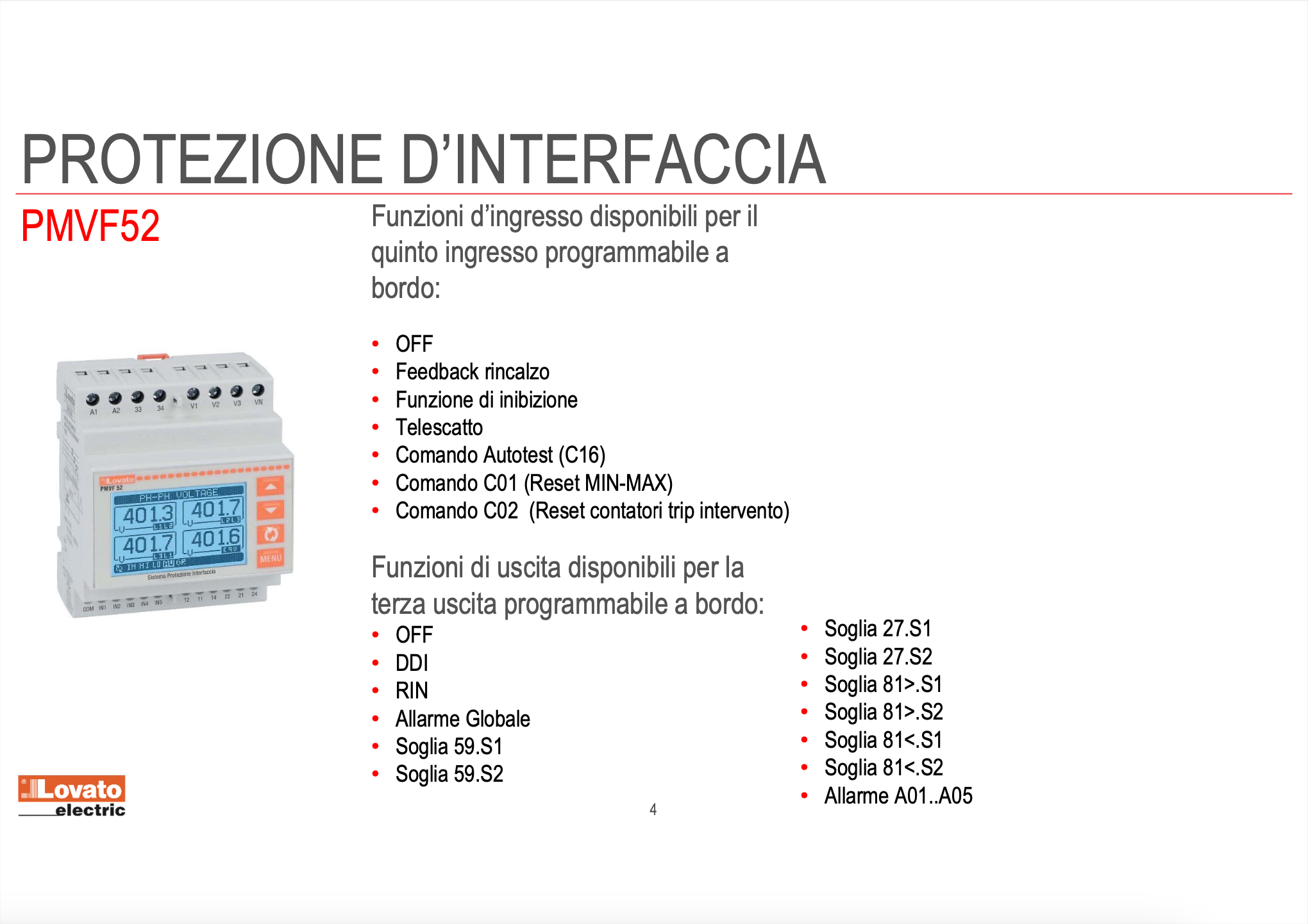 Lovato PMVF52 - NUOVO RELE'/ SISTEMA DI PROTEZIONE DI INTERFACCIA (SPI ...