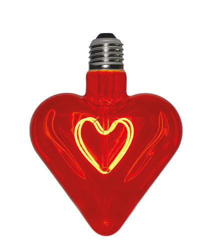 700183.0DA - Daylight lampadina E27 filamento led a doppio arco 5W forma cuore con vetro rosso, dimmerabile