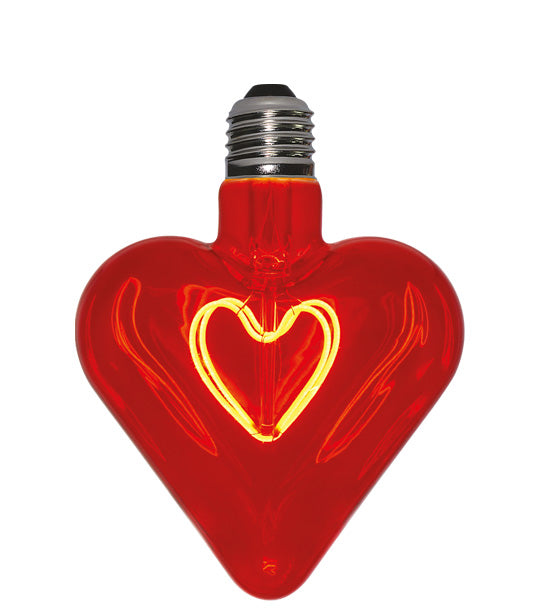 700183.0DA - Daylight lampadina E27 filamento led a doppio arco 5W forma cuore con vetro rosso, dimmerabile